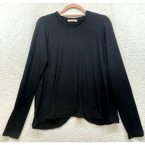 Marine Layer Shirt Womens Medium Black Split Back Tinley Tulip Long Sleeve Crew